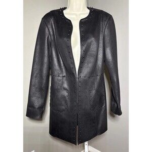 Joseph Ribkoff Studded Trim Jacket - Faux Suede Metallic Black 🔥 223932 Lg
